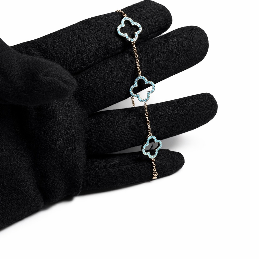 Swarovski Blue Clover Link Bracelet with Gold Chain
